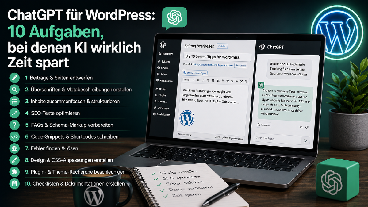 ChatGPT für WordPress: 10 Aufgaben, bei denen KI wirklich Zeit spart