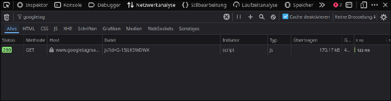 Google-Analytics-Requests in der Netzwerkanalyse