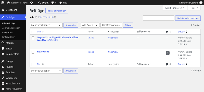 Übersicht der WordPress-Beiträge
