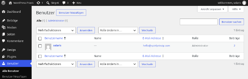 Benutzerverwaltung in WordPress