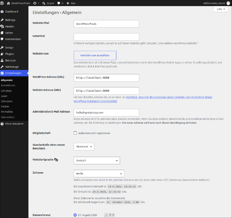 Allgemeine Einstellungen in WordPress