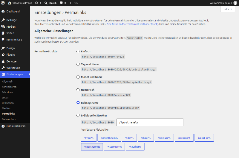 Permalink-Einstellungen in WordPress