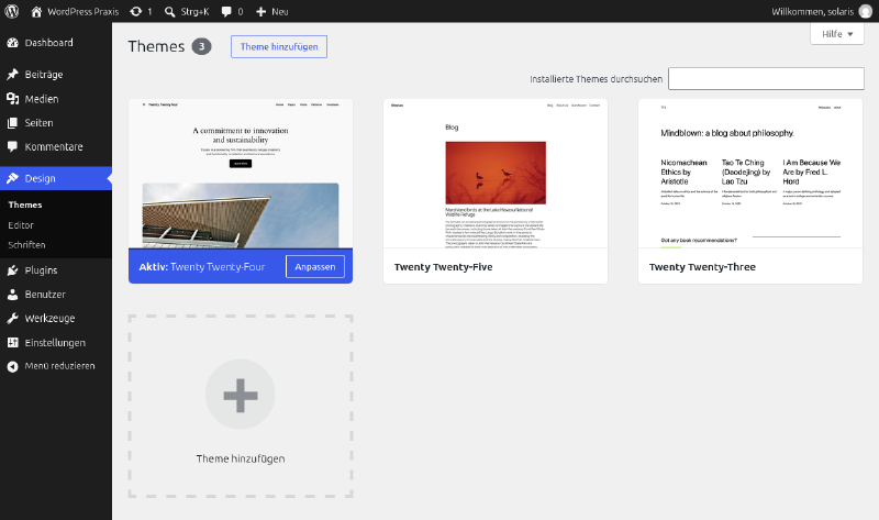 Installierte Themes in WordPress
