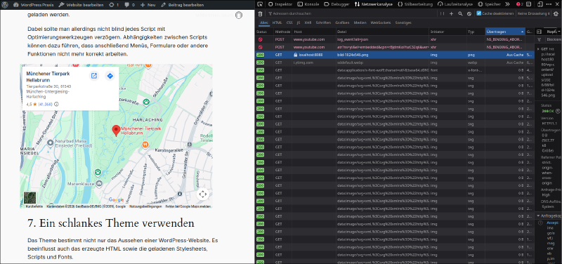 Netzwerkanalyse unserer WordPress-Testseite