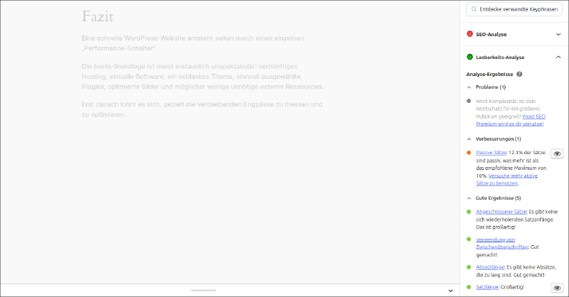 SEO-Analyse und Ampelbewertung in Yoast SEO