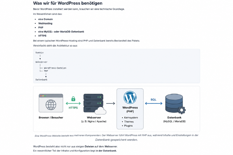 Aufbau einer WordPress-Installation mit Webserver, PHP und Datenbank
