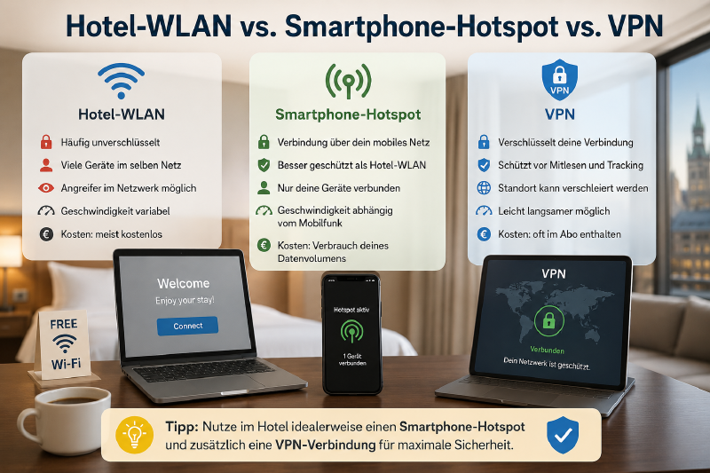 Öffentliches WLAN, Smartphone-Hotspot und VPN im Vergleich für die Arbeit mit WordPress unterwegs